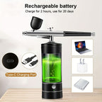 USB Rechargeable Airbrush Kit: Portable, Versatile, And Safe Compressor for Crafts, Tattoos, Cake Decorating & More with Cleaning Kit Waist-length 2-speed powder pump + airbrush + 2 pots + brush