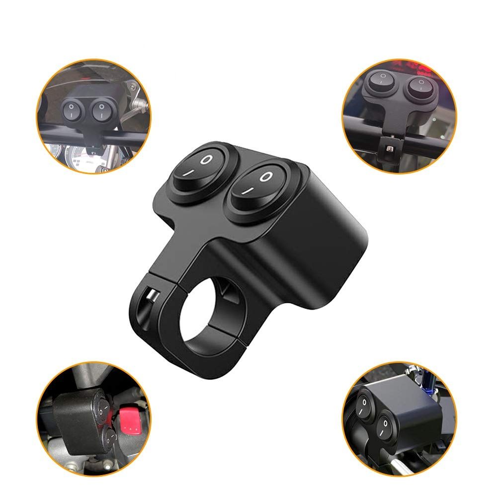 Waterproof Motorcycle Aluminium Alloy on-Off Rocker Switches 7/8" 22-23mm Handlebar Headlight Switch Kits for Sport Dirt Electric