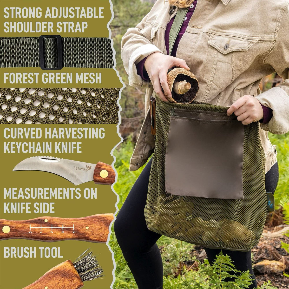 Foraging Bag - Foraging kit with Bag and Knife, Mushroom Bag -Mushroom Bag, Foraging Kit - Mushroom Hunting Bag and Mushroom Knife