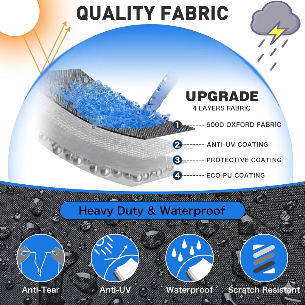 Trailerable Boat Cover – 600DHeavy Duty Waterproof Tarp with Storage Bag, Designed for V-Hull, Fish & Ski, Runabout, Bass & Fishing Boats,14-16FTBlack