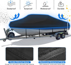 Trailerable Boat Cover – 600DHeavy Duty Waterproof Tarp with Storage Bag, Designed for V-Hull, Fish & Ski, Runabout, Bass & Fishing Boats,16-18FTBlack