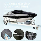 Trailerable Boat Cover – 600DHeavy Duty Waterproof Tarp with Storage Bag, Designed for V-Hull, Fish & Ski, Runabout, Bass & Fishing Boats,16-18FTBlack