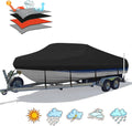 Trailerable Boat Cover – 600DHeavy Duty Waterproof Tarp with Storage Bag, Designed for V-Hull, Fish & Ski, Runabout, Bass & Fishing Boats,17-20FTBlack