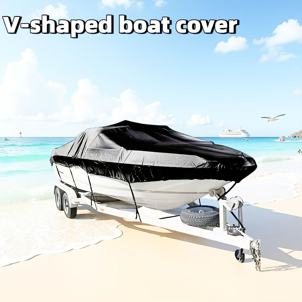 Trailerable Boat Cover – 600DHeavy Duty Waterproof Tarp with Storage Bag, Designed for V-Hull, Fish & Ski, Runabout, Bass & Fishing Boats,17-20FTSilver