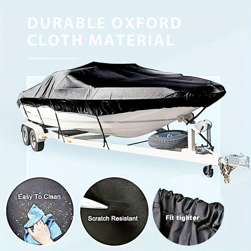 Trailerable Boat Cover – 600DHeavy Duty Waterproof Tarp with Storage Bag, Designed for V-Hull, Fish & Ski, Runabout, Bass & Fishing Boats,21-24FTBlack