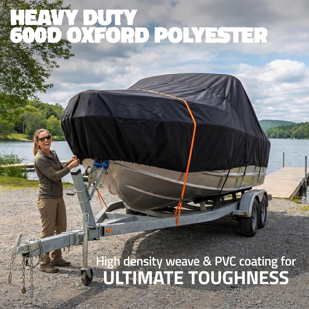 600D Heavy Duty Waterproof Boat Cover, Black, 11-13FT, 430*205cm