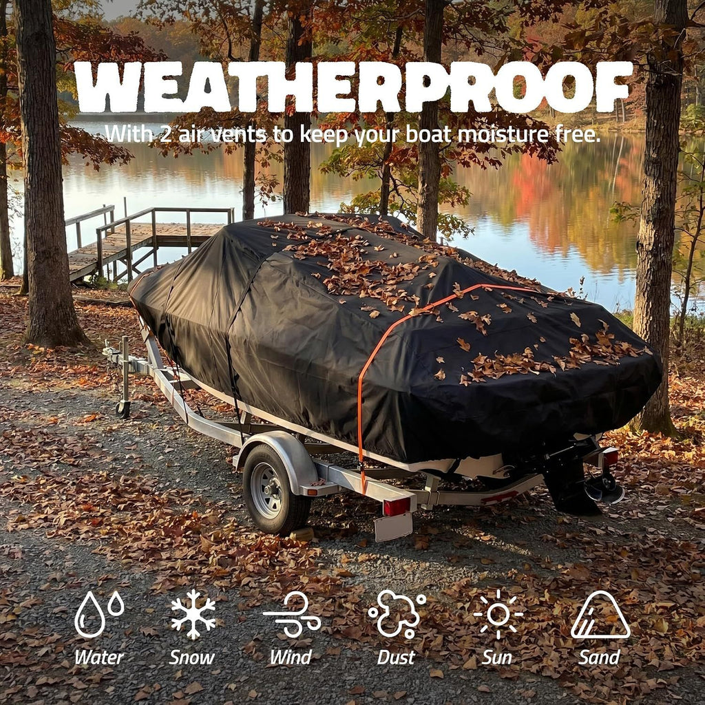 600D Heavy Duty Waterproof Boat Cover, Black, 20-22FT, 700*254cm