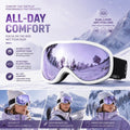 Ideal Practical Ski Gear Gift, Ventilated Anti-Reflection Ski Goggles For All-Day Outdoor Use, White Frame Purple Lens