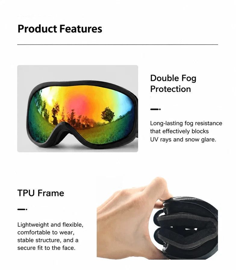 Ideal Practical Ski Gear Gift, Ventilated Anti-Reflection Ski Goggles For All-Day Outdoor Use, White Frame Purple Lens