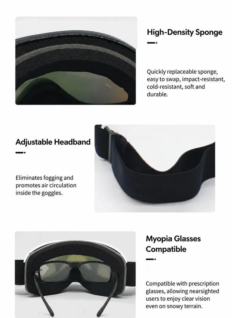 Ideal Practical Ski Gear Gift, Ventilated Anti-Reflection Ski Goggles For All-Day Outdoor Use, White Frame Purple Lens