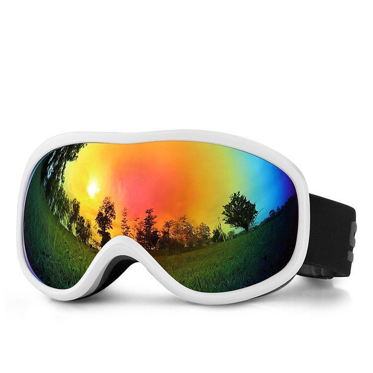 Tiny Warm Token For Snow Lovers, HD Windproof Ski Glasses With Light Filter Coating, White Frame Red Imitation Lens