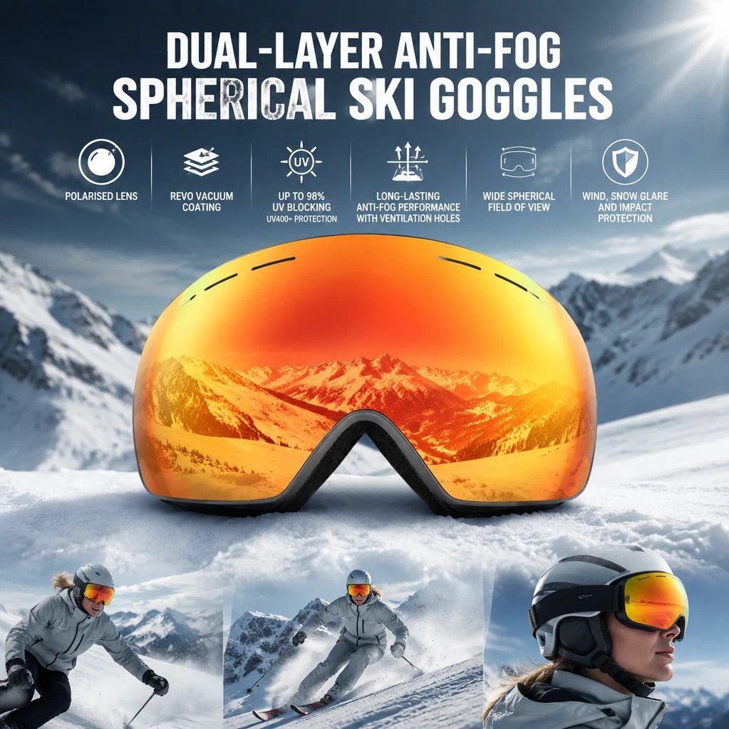 Sweet Outdoor Polarised Ski Goggles UV400, White Frame, Blue Coating Lens + Black White Strap
