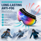 Ideal Winter Ski Gear UV400 Anti-Fog, Black Frame, Mercury Coating Lens + Black White Strap