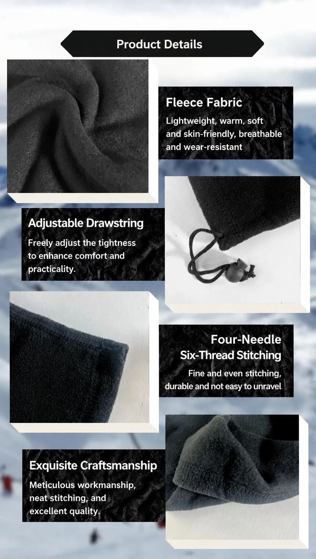 Practical Hiking Gear Set Polar Fleece Drawstring Neck Tubes 2 Pcs, Jungle Camo, Thermal Face Mask