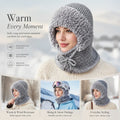 Multi-Use Fleece Knit Hat With Attached Neck Mask Grey One Size, Versatile Headwear For Ski Trips & Casual Styling