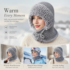 Multi-Use Fleece Knit Hat With Attached Neck Mask Grey One Size, Versatile Headwear For Ski Trips & Casual Styling