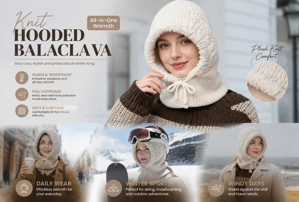 Multi-Use Fleece Knit Hat With Attached Neck Mask Grey One Size, Versatile Headwear For Ski Trips & Casual Styling