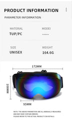 Outdoor Windproof Spherical Snow Goggles, Anti UV Anti-Fog Ski Protective Eyewear For Snowboarding, White Strap Transparent Grey Lens, Versatile Winter Sports Gift
