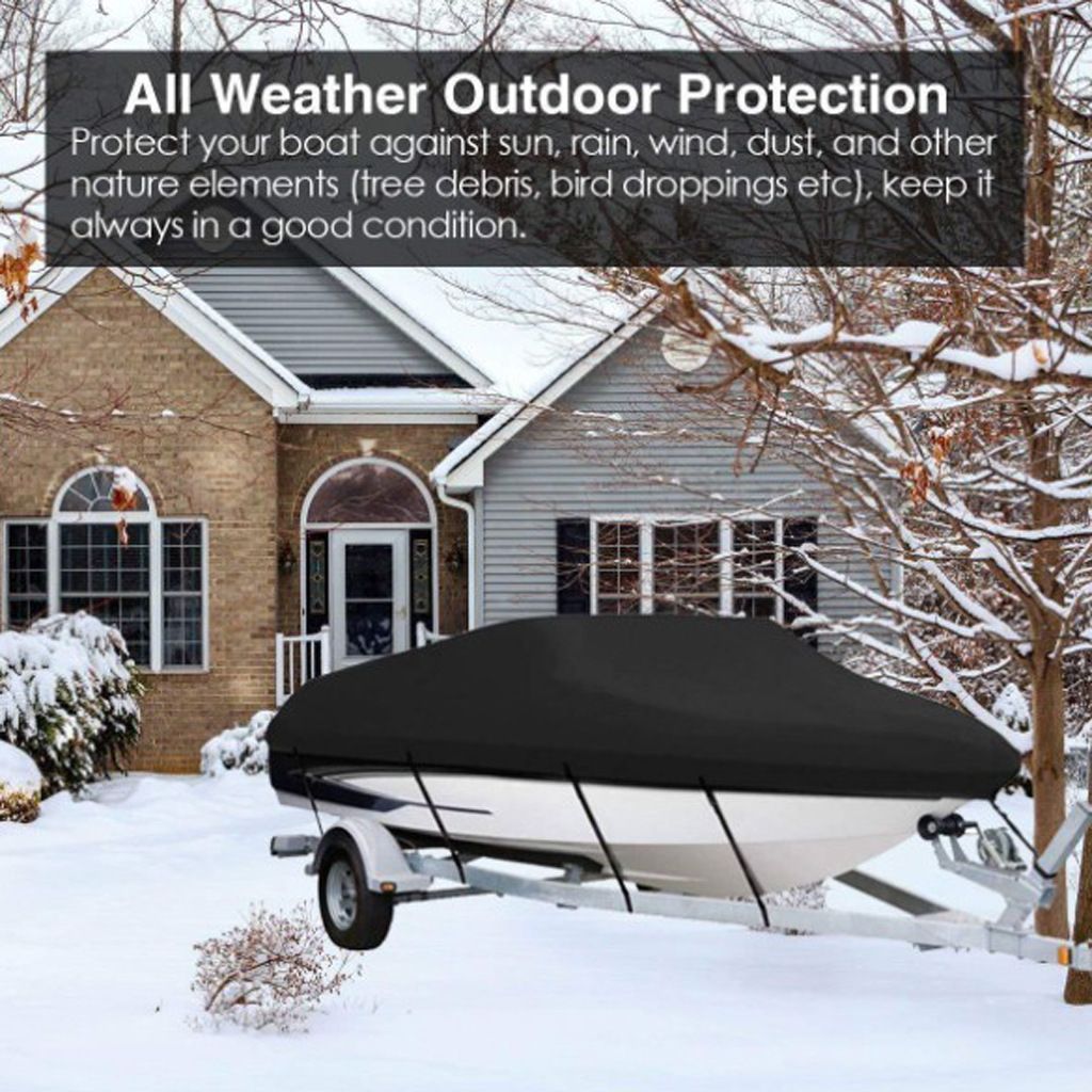 190T Polyester Taffeta V-Hull Boat Cover, Outdoor Dust, Sun & Rain Protection Yacht Protective Cover, Black, Fits 11-13FT, 420cm*270cm, Reliable Marine Storage Shield