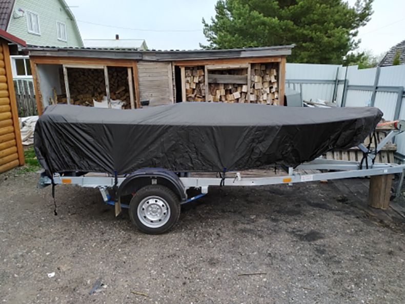 190T Polyester Taffeta V-Hull Boat Cover, Outdoor Waterproof Sun Shield For Yacht, Dust Resistant Hull Protector, Black, Fits 20-22FT, 700cm*320cm, Suitable For Open Air Storage