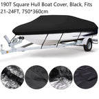 190T Polyester Taffeta Square Hull Boat Cover, Dustproof Waterproof Outdoor Vessel Protector, Black, Fits 21-24FT, 750cm*360cm, Heavy Duty Outdoor Boat Shield