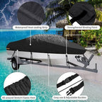 190T Polyester Taffeta Square Hull Boat Cover, Dustproof Waterproof Outdoor Vessel Protector, Black, Fits 21-24FT, 750cm*360cm, Heavy Duty Outdoor Boat Shield