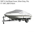 190T Polyester Taffeta V-Hull Boat Cover, Outdoor Anti-UV Waterproof Boat Hull Shield, Silver Grey, Fits 17-19FT, 600cm*310cm, Long Lasting Outdoor Protection