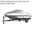 190T Polyester Taffeta V-Hull Boat Cover, Multi-Purpose Outdoor Dustproof Sun Protection Yacht Cover, Silver Grey, Fits 20-22FT, 700cm*320cm, Reliable Open Air Vessel Cover