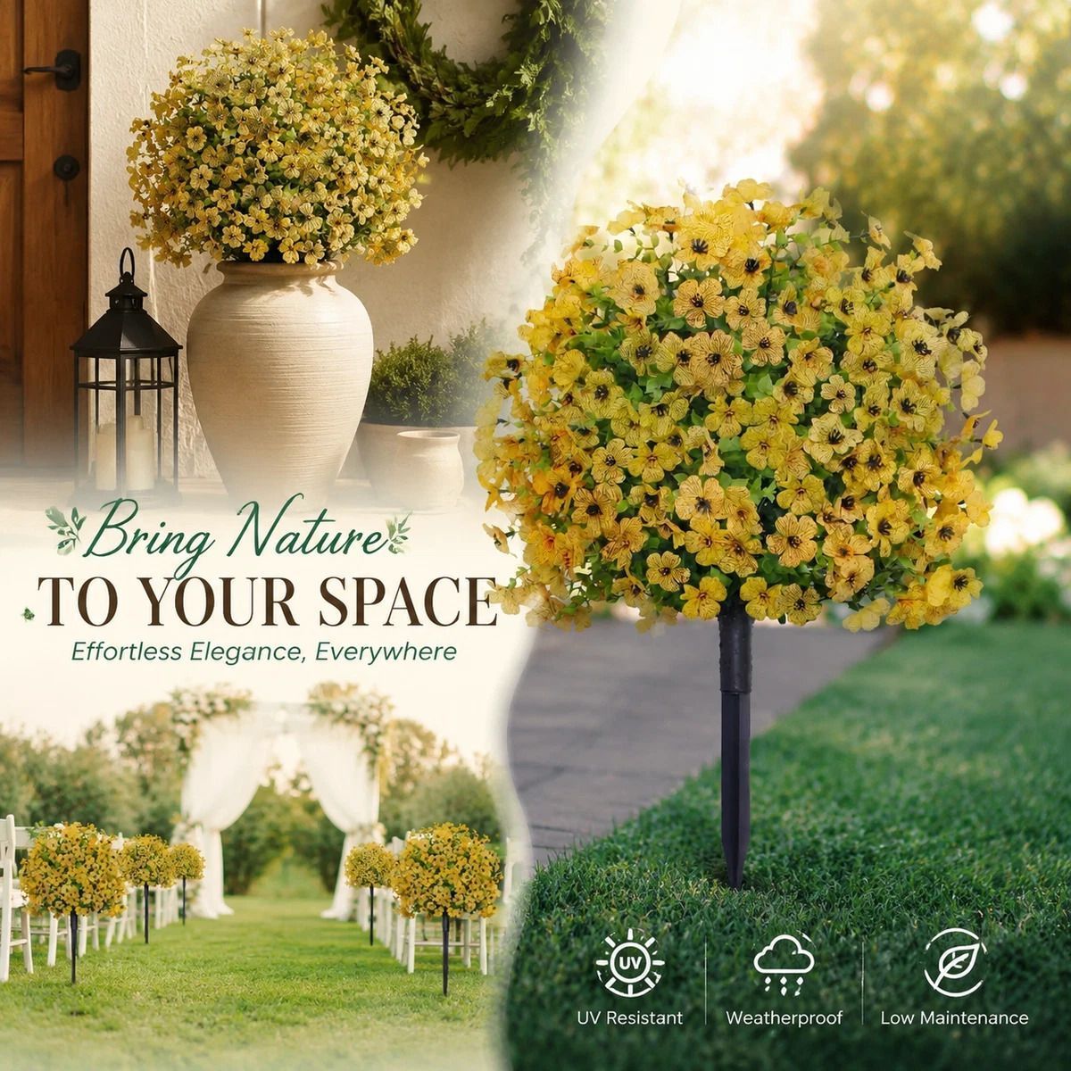 Soft Yellow Faux Eucalyptus Violet Garden Stake Home Shooting Background