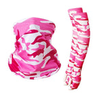 Rose Red Camo Statement Sun Guard Set, Integrated Sun Sleeves Gloves Neck Tube, Eye‑Catching For Outdoor Photo Shooting, Christmas Outdoor Photography Supply, One Size, Camo Rose Red Mask, 2 Pcs