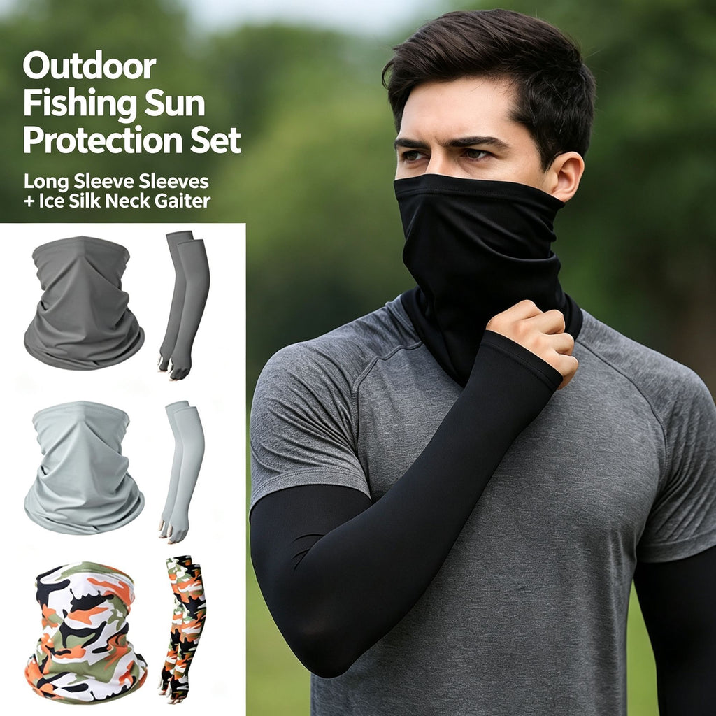 Rose Red Camo Statement Sun Guard Set, Integrated Sun Sleeves Gloves Neck Tube, Eye‑Catching For Outdoor Photo Shooting, Christmas Outdoor Photography Supply, One Size, Camo Rose Red Mask, 2 Pcs