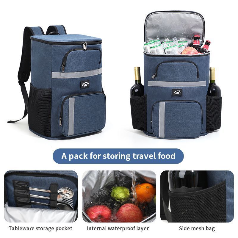 Outdoor Camping Insulated Cooler Backpack for Picnic Hiking (Navy blue)