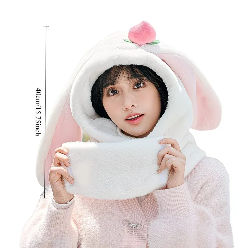 Cartoon Rabbit Ear Thermal Hat: Three-in-One Design, Cute and Warm, Perfect for Cycling and Skiing, Adorable All Winter Long!/beige