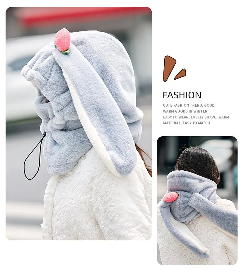 Cartoon Rabbit Ear Thermal Hat: Three-in-One Design, Cute and Warm, Perfect for Cycling and Skiing, Adorable All Winter Long!/beige