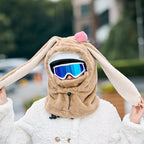 Cartoon Rabbit Ear Thermal Hat: Three-in-One Design, Cute and Warm, Perfect for Cycling and Skiing, Adorable All Winter Long!/beige