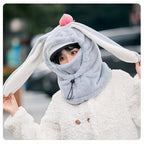 Cartoon Rabbit Ear Thermal Hat: Three-in-One Design, Cute and Warm, Perfect for Cycling and Skiing, Adorable All Winter Long!/PINK