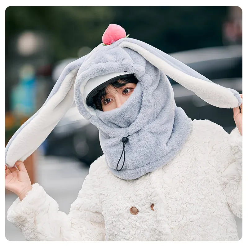 Cartoon Rabbit Ear Thermal Hat: Three-in-One Design, Cute and Warm, Perfect for Cycling and Skiing, Adorable All Winter Long!/PINK