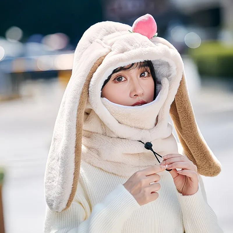 Cartoon Rabbit Ear Thermal Hat: Three-in-One Design, Cute and Warm, Perfect for Cycling and Skiing, Adorable All Winter Long!/PINK