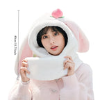 Cartoon Rabbit Ear Thermal Hat: Three-in-One Design, Cute and Warm, Perfect for Cycling and Skiing, Adorable All Winter Long!/PINK