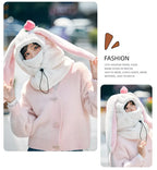 Cartoon Rabbit Ear Thermal Hat: Three-in-One Design, Cute and Warm, Perfect for Cycling and Skiing, Adorable All Winter Long!/PINK