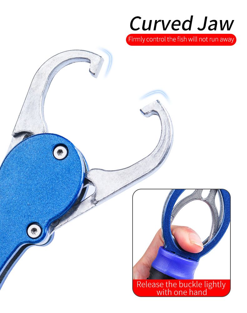 Aluminum Alloy Fish Control & Weighing Tool – Curved Jaw Anti-slip Lock, 18KG Instant Reading Scale(BLUE)