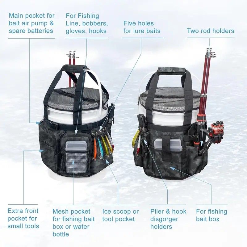 Multi-Functional Tactical Fishing Bucket Backpack, Waterproof Large Capacity, Built-in Livewell, All Gear Storage in One Bag