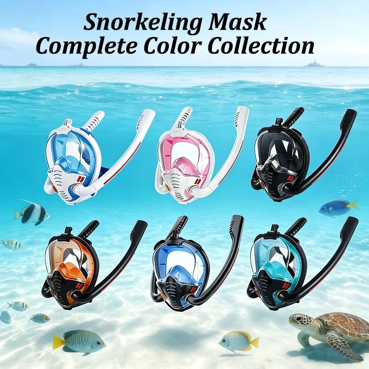 Adult Full Face Snorkel Mask Dual Tube 180° Panoramic Anti-Fog, Unisex Snorkelling Gear for Outdoor Water Sports S/M . black