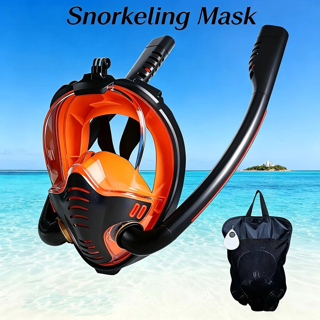 Adult Full Face Snorkel Mask Dual Tube 180° Panoramic Anti-Fog, Unisex Snorkelling Gear for Outdoor Water Sports S/M.white+blue