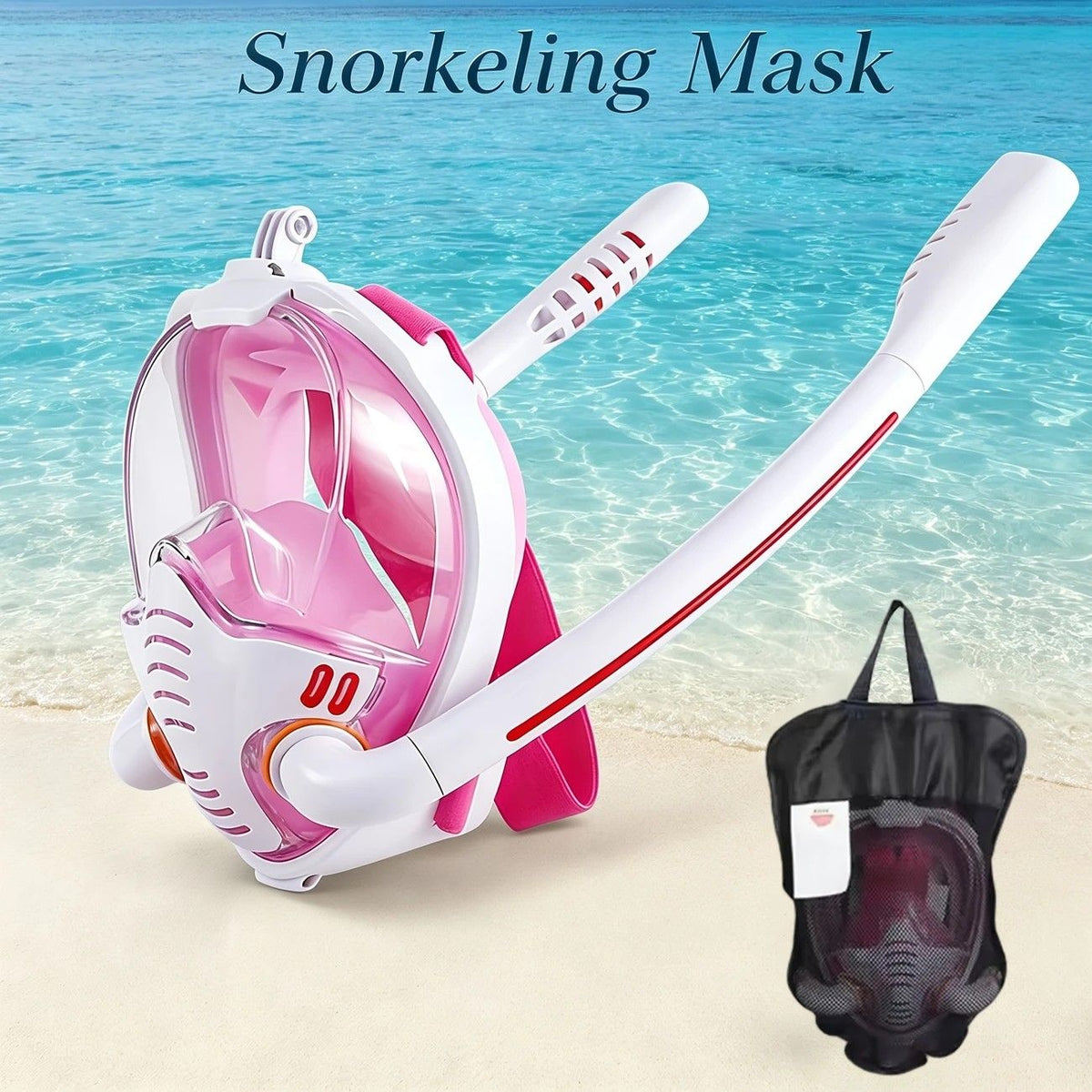 Adult Full Face Snorkel Mask Dual Tube 180° Panoramic Anti-Fog, Unisex Snorkelling Gear for Outdoor Water Sports L/XL. pink