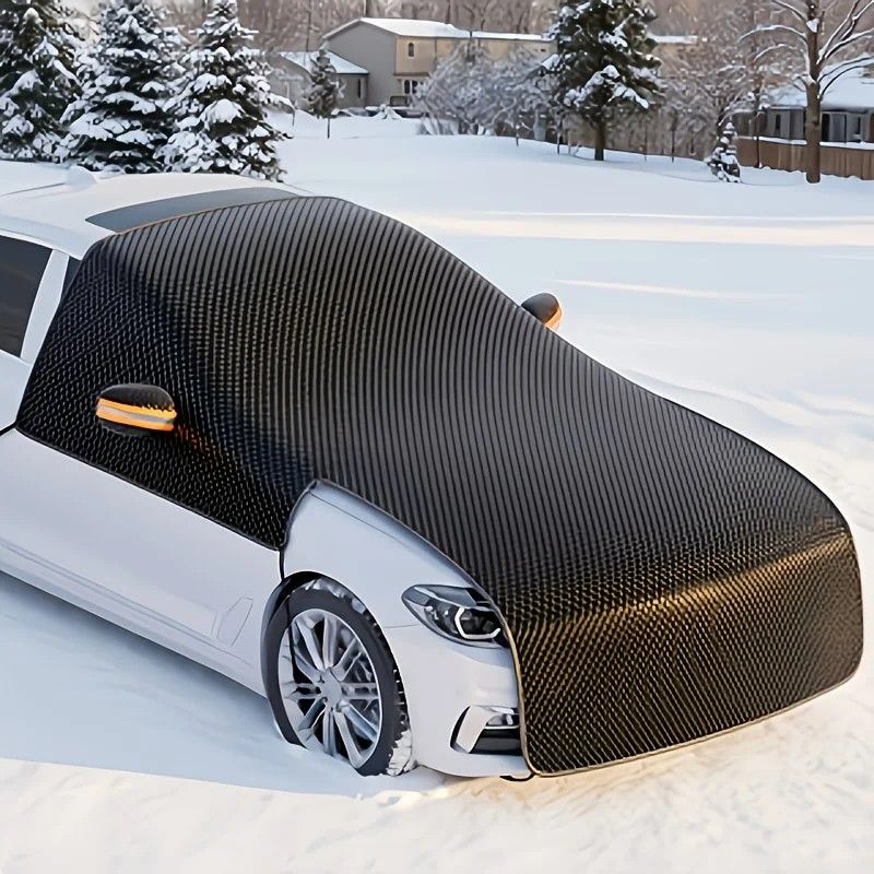All-season universal semi car cover with portable design, compatible with various vehicle models. Effectively blocks sunlight, prevents snow and falling leaves. Enjoy an extra 10 minutes of sleep every day. Hassle-free car protection all year round.