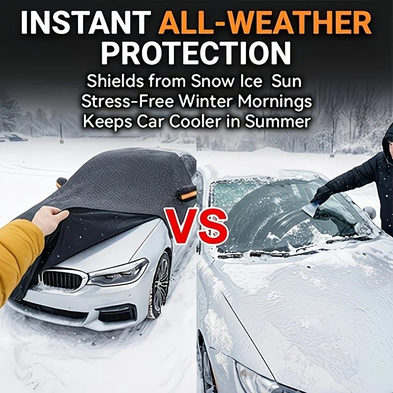All-season universal semi car cover with portable design, compatible with various vehicle models. Effectively blocks sunlight, prevents snow and falling leaves. Enjoy an extra 10 minutes of sleep every day. Hassle-free car protection all year round.