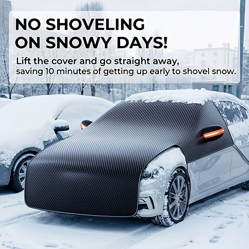 All-season universal semi car cover with portable design, compatible with various vehicle models. Effectively blocks sunlight, prevents snow and falling leaves. Enjoy an extra 10 minutes of sleep every day. Hassle-free car protection all year round.