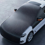 All-season universal semi car cover with portable design, compatible with various vehicle models. Effectively blocks sunlight, prevents snow and falling leaves. Enjoy an extra 10 minutes of sleep every day. Hassle-free car protection all year round.