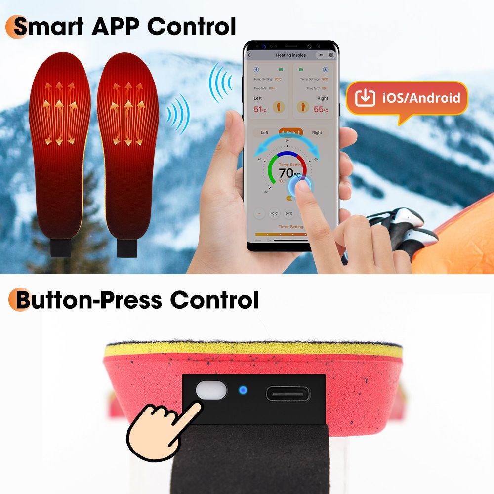 Rechargeable Heated Insoles with Bluetooth APP Control – 3 Heat Settings (40–60°C), Trim-to-Fit, 3000mAh Battery | NEW ARRIVAL(NO: S)